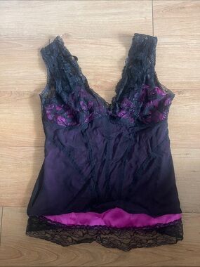 Dolce & Gabbana Black & Fuchsia Lace-Trim Chemise Camisole